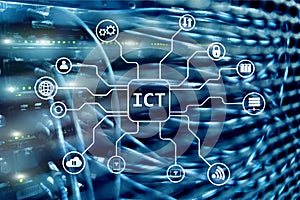 ICT - information and communications technology concept on server room background