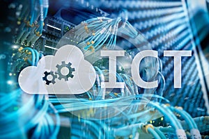 ICT - information and communications technology concept on server room background