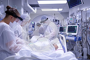 ICU hospital patient in comatose state during intensive care