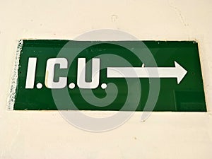 ICU : Intensive care unit for critical patients - Information plate at the door in the Hospitalization photo