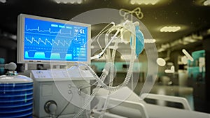 ICU lung ventilator in clinic, cg medicine 3d illustration