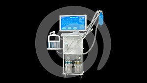 ICU lung ventilator 3d renders isolated on black, medical 3d illustration