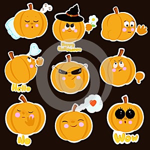 Icute pumpkin stickers for Halloween with different emotions