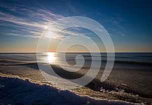 Icy beach on the Atlantic ocean