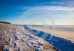 Icy beach on the Atlantic ocean