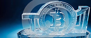 Icy Bitcoin Symbol on Transparent Stand