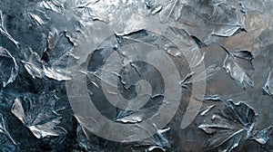 Icy Blue and Gray Frozen Leaf Texture Background