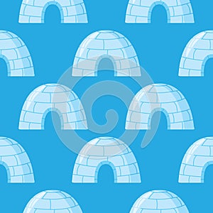 Icy cold house wallpaper. Winter construction from ice blocks backdrop. Igloo seamless pattern