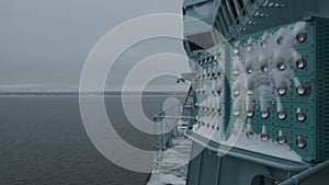 Icy Conditions Onboard a Ship Navigating the Winter Arctic Waters