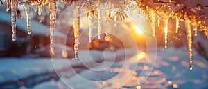 Icy Dawn Symphony: Sunlight Through Winter\'s Elegance. Concept Winter Wonderland, Frosty Mornings,