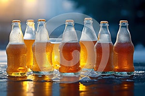 Icy Delights: AI-Generated Art Featuring Cold Beer Bottles in Ice Cubes.