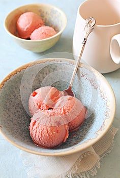 Icy dessert, strawberry ice cream balls