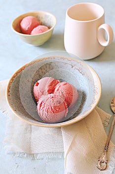 Fruit sorbet, Strawberry ice cream balls