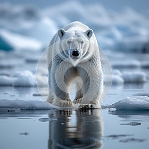 Icy encounter Majestic polar bear roams the frozen expanses of Svalbard