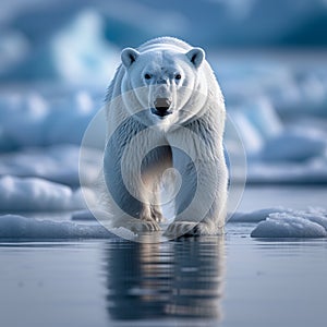 Icy encounter Majestic polar bear roams the frozen expanses of Svalbard