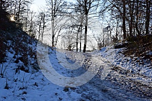 icy hiking trail Drei-Maar-Weg near GemÃ¼ndener Maar
