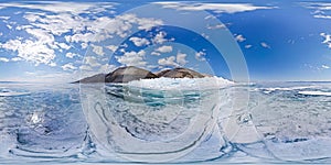 Icy hummoks of Olkhon Island are Lake Baikal. Spherical 360 180 vr panorama