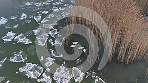 Icy Lake Balaton drone view