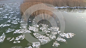 Icy Lake Balaton drone view