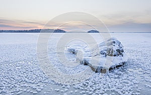 Icy lake at the blue moment