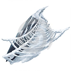 Icy Mountain Peak with Winding Bridge in a Cold White Winter Landscape