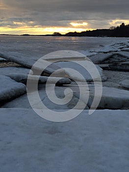 Icy Ocean Coastline at Inlet