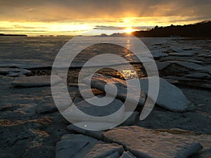 Icy Ocean Coastline at Inlet