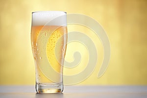 icy pilsner glass with water droplets, plain background