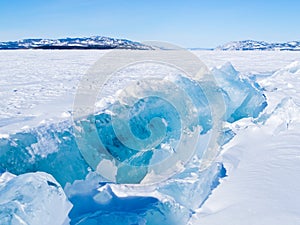 Icy pressure ridge in Lake Laberge Yukon T Canada