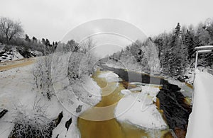 Icy river in the Canadian winters in Quebec photo