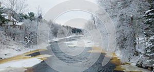 Icy river in the Canadian winters in Quebec photo