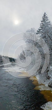 Icy river in the Canadian winters in Quebec photo