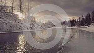 Icy River on cold cloudy day in Alaska