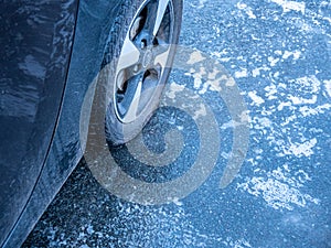 icy road surface in winter black ice