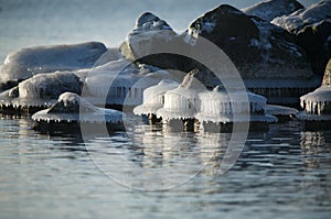 Icy rocks along coastline