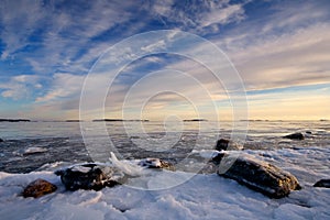 Icy sea and colorful sky