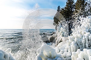 Icy shoreline at cave point park door county wisconsin