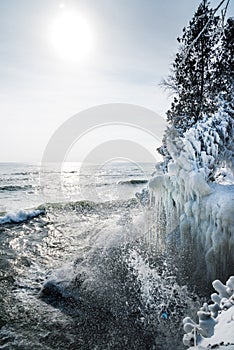 Icy shoreline at cave point park door county wisconsin