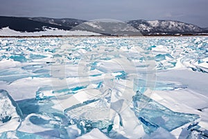 Icy snow hummocks, winter, Baikal, Siberia