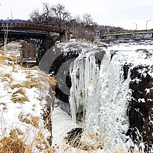 Icy, Snowy Frozen Waterfall at Paterson Falls, New Jersey