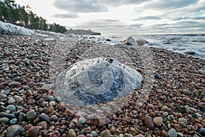 icy stone on the seashore