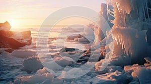 Icy Sunrise In Russia: Overexposed Landscape With Vibrant Coastal Scenery