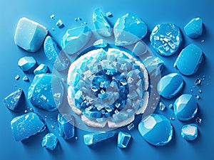 Icy surface background. Illustration of groups of ice cubes scattered.