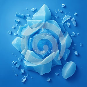 Icy surface background. Illustration of groups of ice cubes scattered.