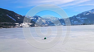 The icy surface of Zeller See lake, Zell am See, Austria