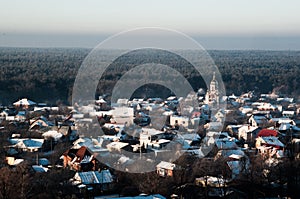 Icy town near the pine forest, Ukraine