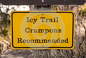 Icy Trail Crampons Recommended Sign in Yellow