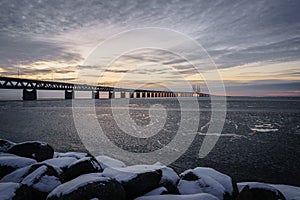 Icy waters by the Ã˜resund Bridge