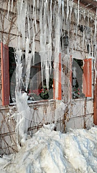 The icy windows of a small restaraunt in Kiev