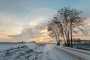 Icy winter road in The Netherlands